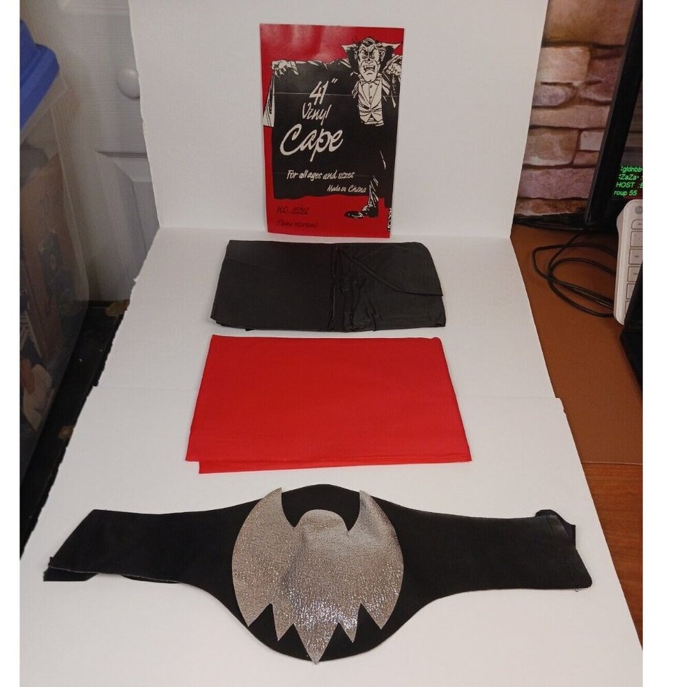 Costume 2 Capes & Bat Belt 41" Vinyl Capes Black & Red Vampire Superhero Devil